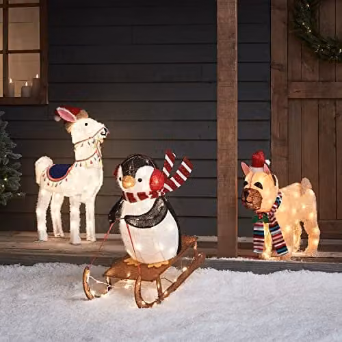 Lights4fun Outdoor Christmas Light Up French Bulldog Dog Figure Garden Decoration with 50 Warm White LEDs and Timer, Height: 55 cm – 3