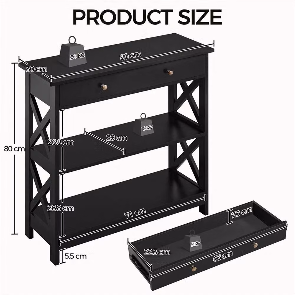 KORVIXA Modern Black Wooden Versatile Console Table W/D/H: 80 x 30 x 30 cm – 2