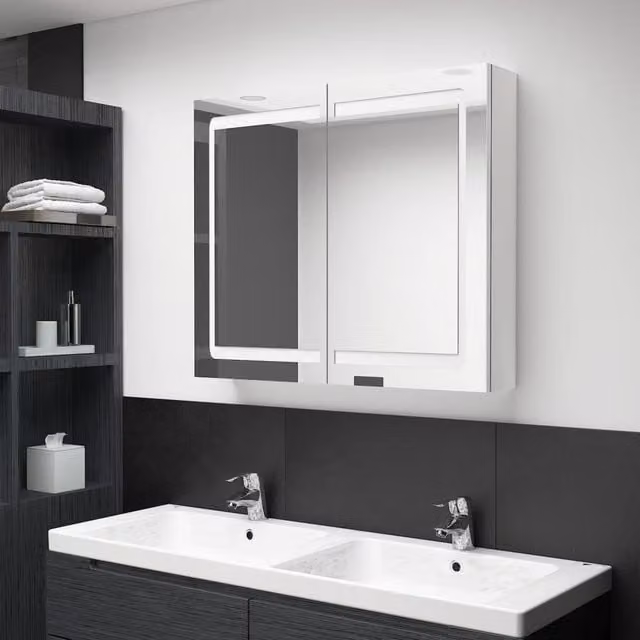 Berkfield Home LED Bathroom Mirror Cabinet in White, W/D/H: 80 x 12 x 68 cm