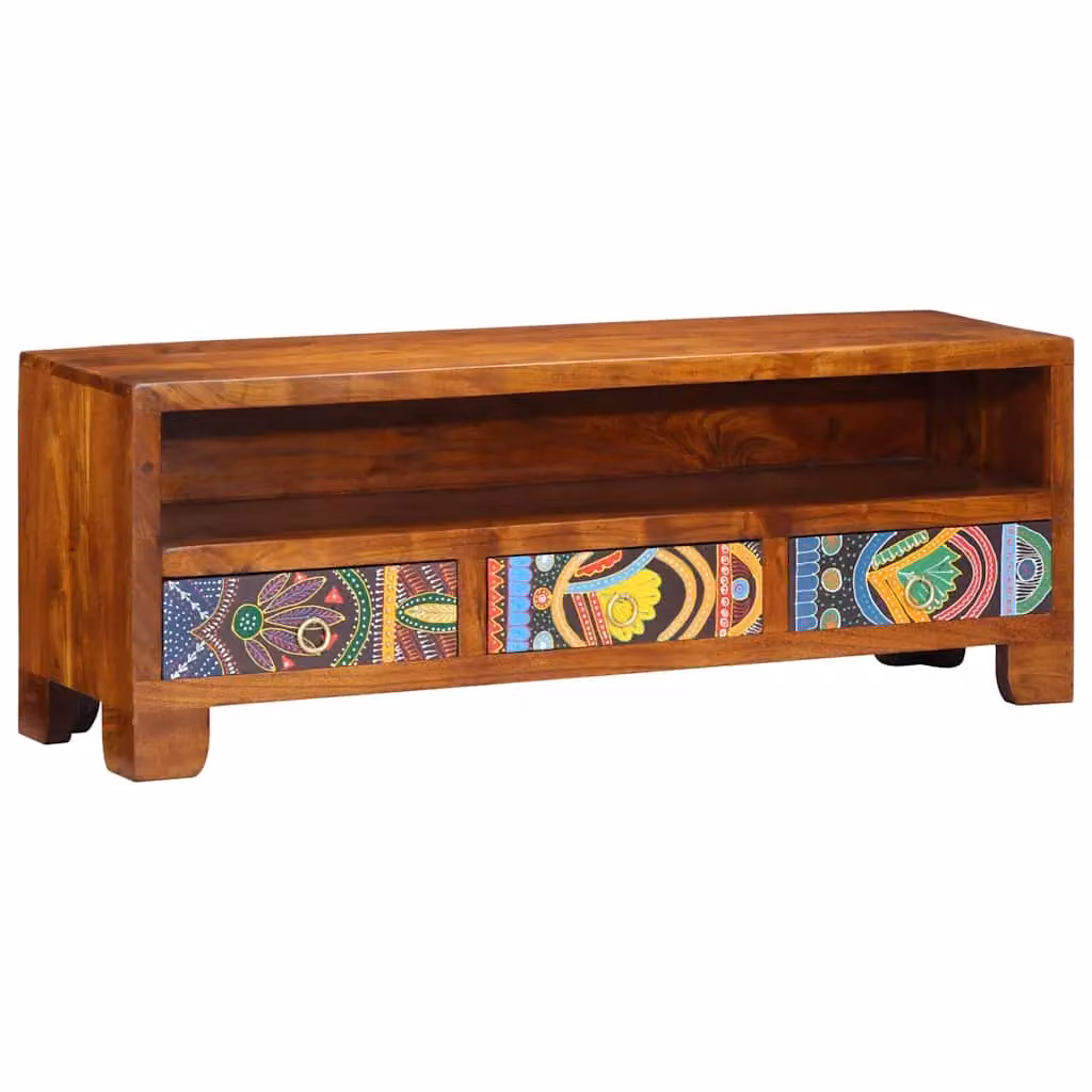 Berkfield Home Multicolour Solid Acacia Wood TV Cabinet W: 110 cm, D: 30 cm, H: 40 cm – 2