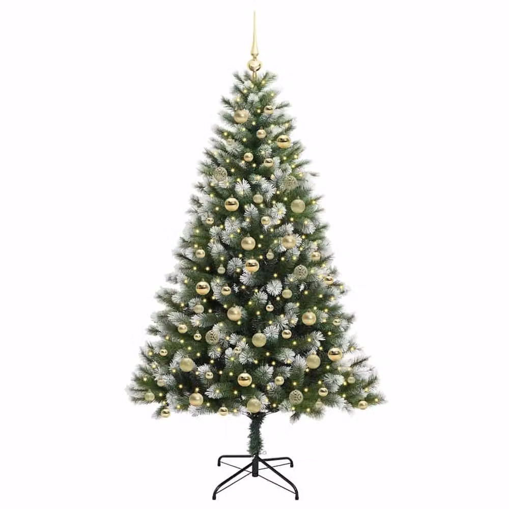 Berkfield Home Artificial Hinged Christmas Tree with Flocked Snow, Green, Height: 180 cm – 3
