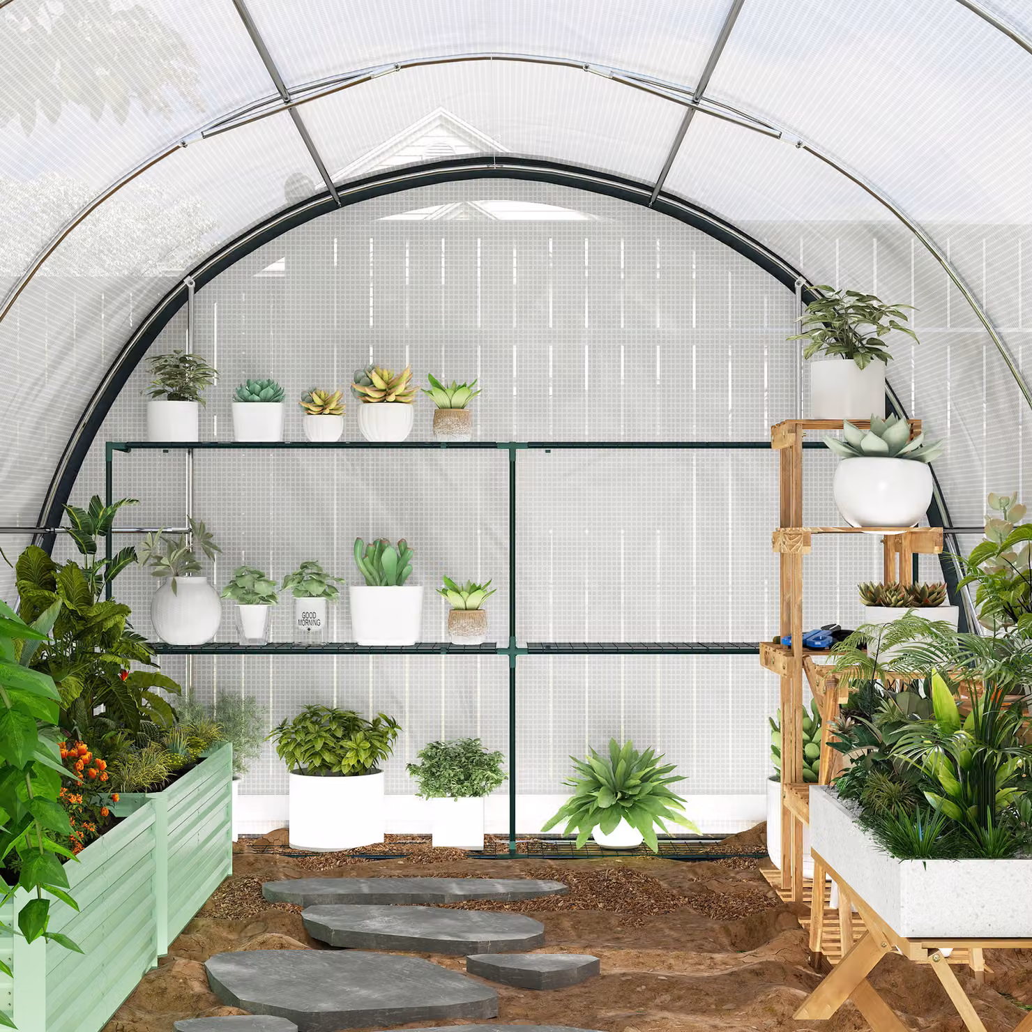 Outsunny White Walk-In Tunnel Greenhouse with Accessories, W: 4 m, D: 3 m, H: 2 m – 5
