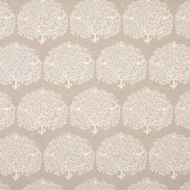 Terrys Tree of Life Linen Floral Fabric in Taupe, Beige and White