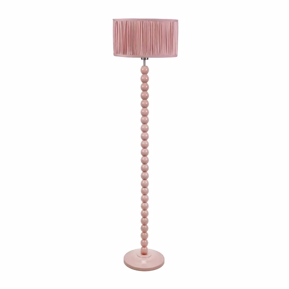 ValueLights Bobbins Rose Pink Floor Lamp with Blush Pink Ruched Pleated Drum Shade and LED Bulb, H 145 cm x W 25 cm x D 25 cm – 2