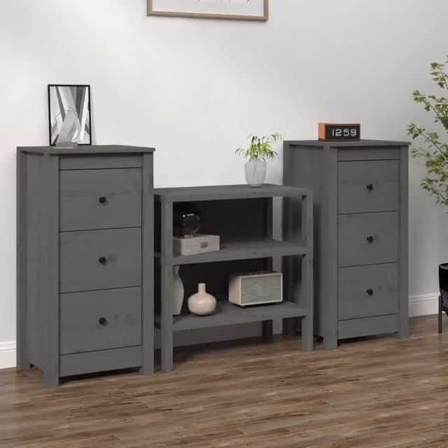 Berkfield Home Set of 2 Rustic Grey Solid Wood Pine Sideboards, W/D/H: 40 x 35 x 80 cm