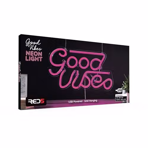 Menkind RED5 Good Vibes Pink LED USB-Powered Acrylic Wall Hanging Neon Effect Mood Light – 3