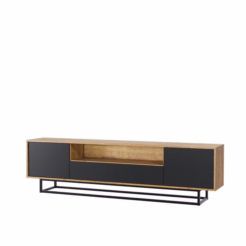 Creative Furniture Rift Loft Industrial TV Unit in Dark Oak and Black, W: 200 cm, D: 50 cm, H: 35 cm – 4