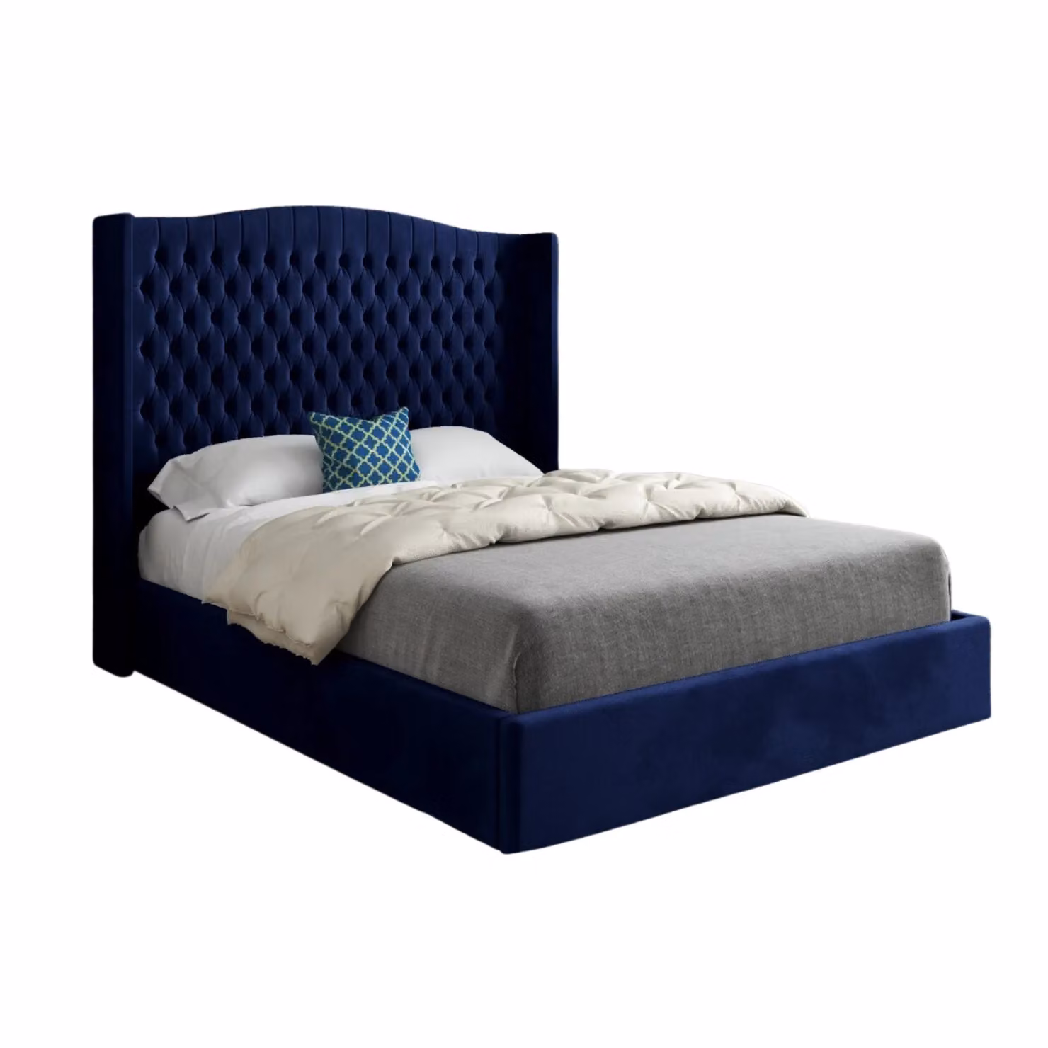 KDMD Rana Curved Top Winged Upholstered Soft Velvet Blue Bed Frame, W/D/H: 180 x 200 x 159 cm – 5