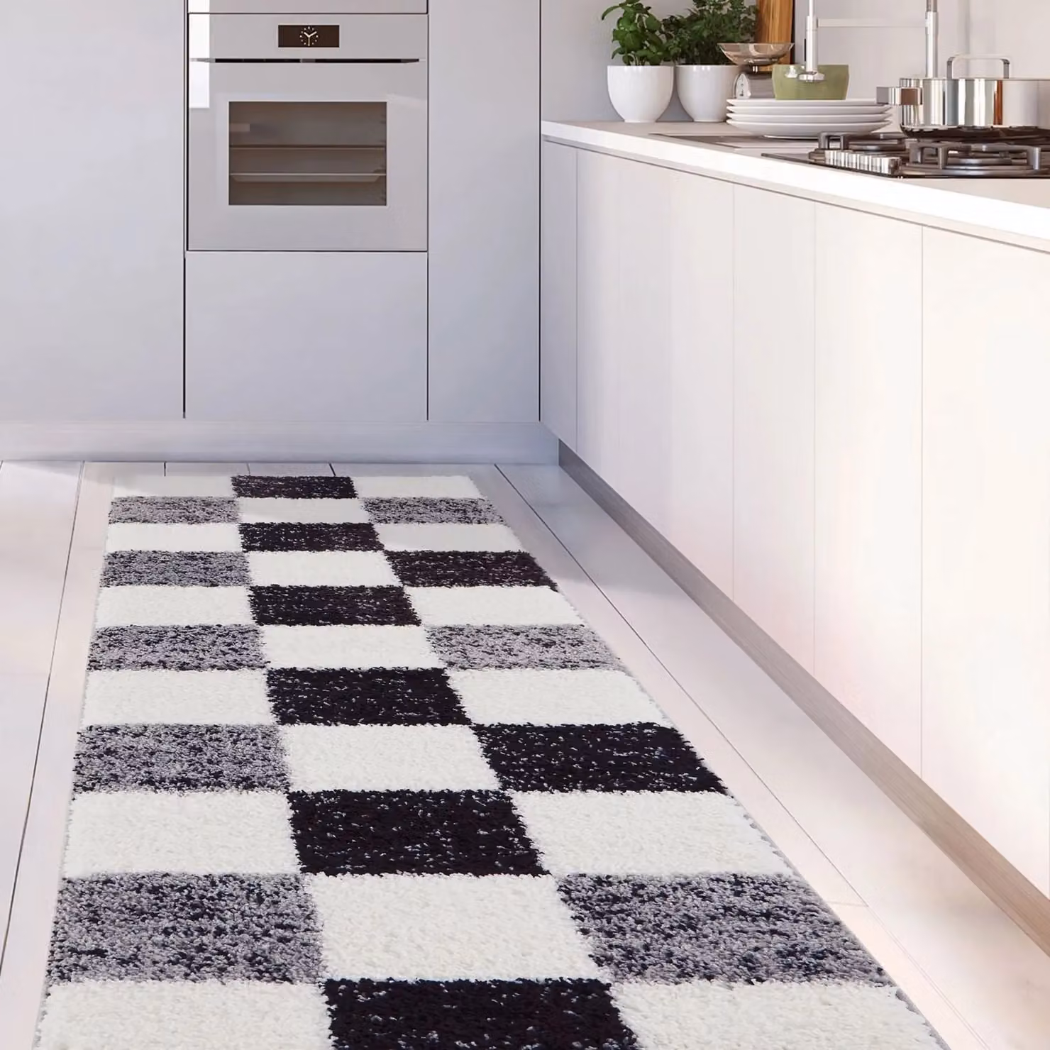 THE RUGS Soft Check High Pile Shaggy Rug, Grey, W/D/H: 80 x 150 x 3 cm – 9