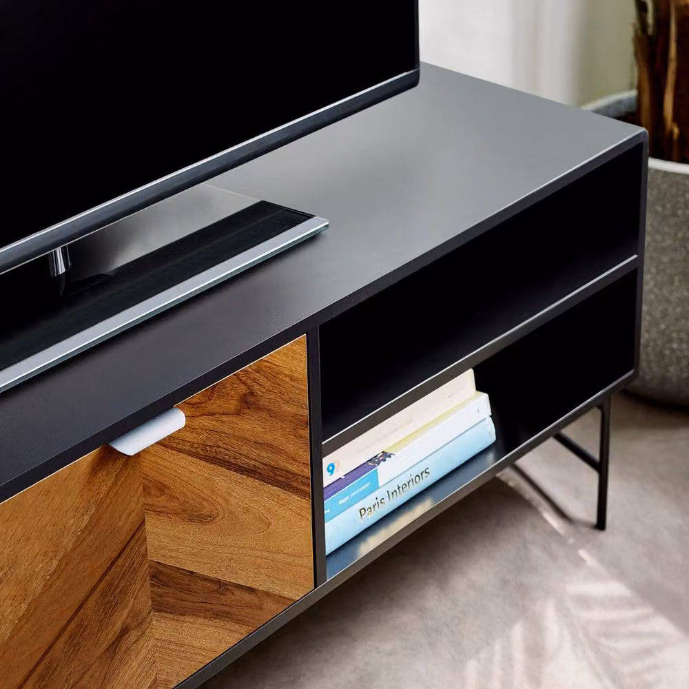 Cheshire Premium Aldwick 65 Inch TV Unit in Black and Natural Brown Wood – 5