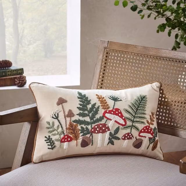 Catherine Lansfield Woodland Embroidery Filled Cushion, Beige, W: 50 cm, H: 30 cm