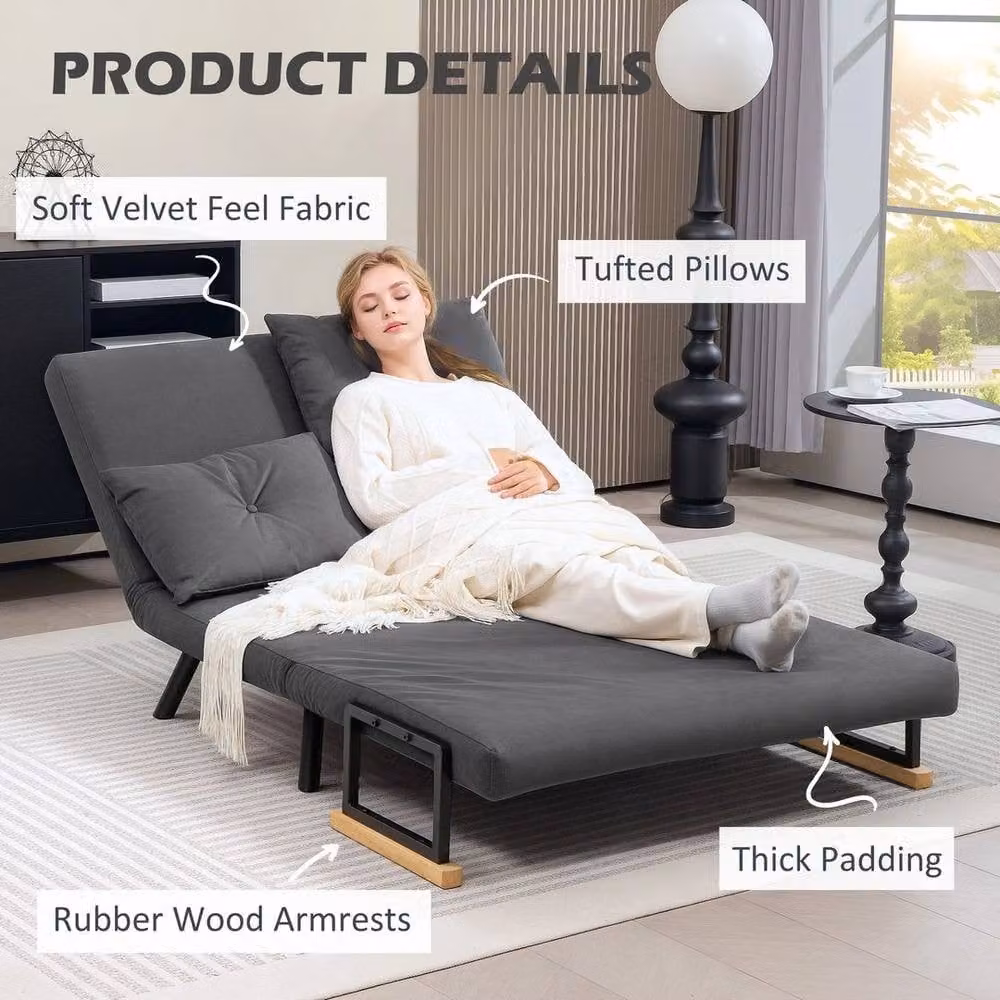 PAWNORA Grey Fabric 2 Seater Click Clack Sofa Bed with Scatter Cushions – 3