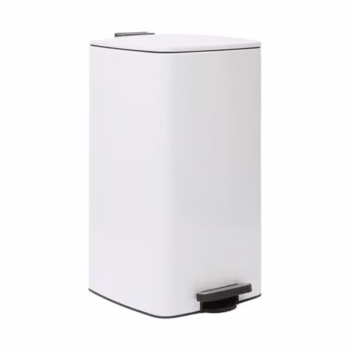 Harbour Housewares 30L Square Stainless Steel Kitchen Pedal Bin in White with Soft-Close Lid and Removable Inner Bucket – 1