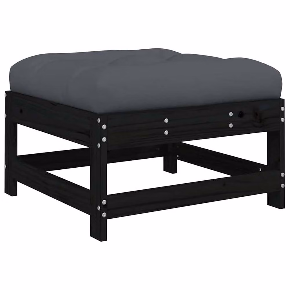Berkfield Home Beautiful Garden Footstool with Cushion in Black Solid Pine W/D/H: 62.0 x 62.0 x 32.0 cm – 3