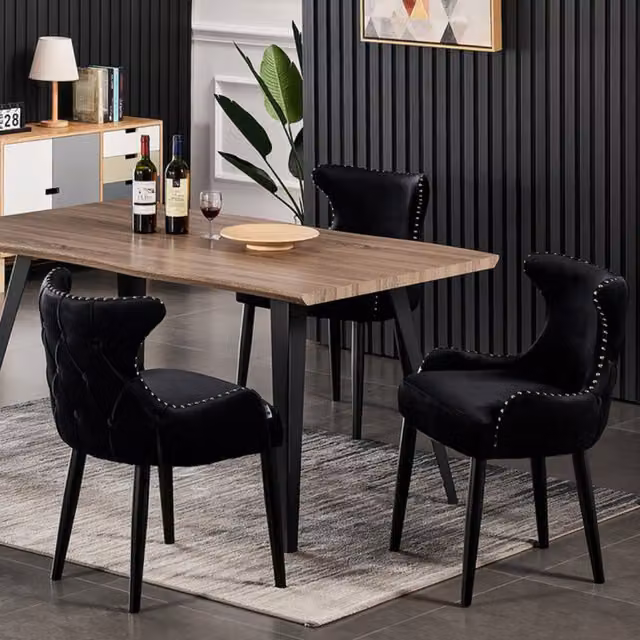 Life Interiors Oxford Rocco LUX Modern Rectangular Dining Set with Table and 4 Black Rubberwood Chairs