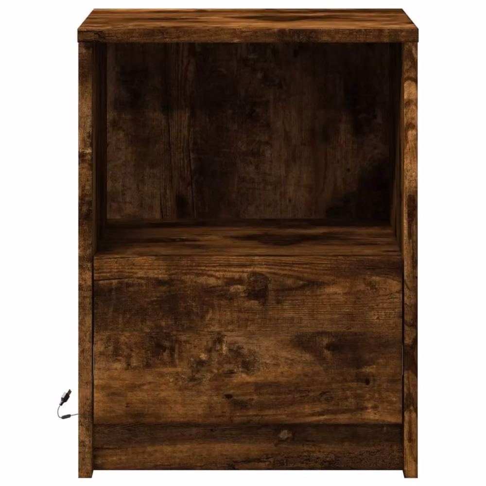 Berkfield Home Modern Bedside Cabinet with Integrated LED Lights in Smoked Oak Brown, W/D/H: 34 x 38 x 50 cm – 5