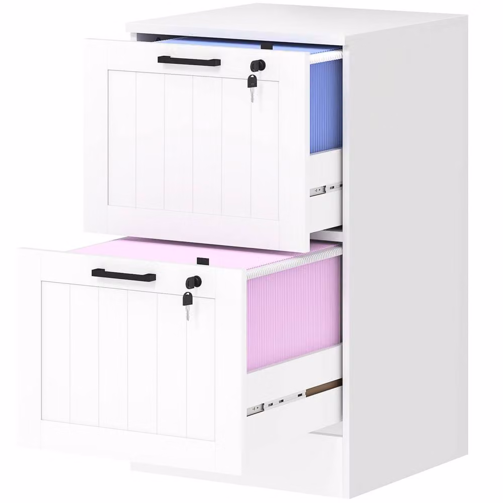 STILVORA White Matt Filing Cabinet with 2 Lockable Drawers – 3