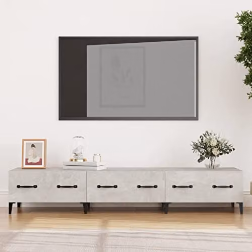 vidaXL Modern TV Cabinet in Concrete Grey, W: 150 cm, D: 34.5 cm, H: 34.5 cm – 2