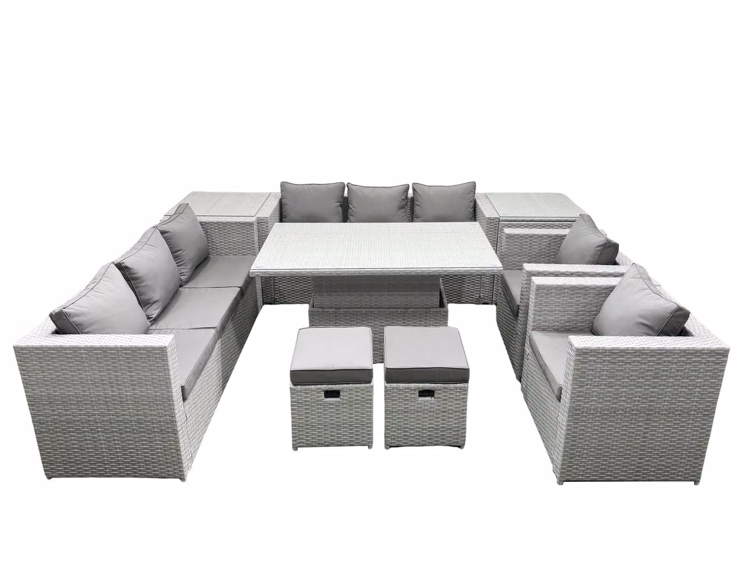 Fimous Rattan Garden Furniture Set in Grey with 3-Seater Sofa, Lounge Armchair, Coffee Table and Upholstered Cushions – 2