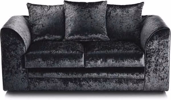 LUXURY LIFE Dylan 2 Seater Sofa in Black Crushed Velvet Fabric with Solid Wood Frame