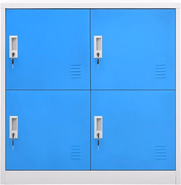 Berkfield Home Set of 2 Wall Mounted Metal Locker Cabinets in Light Grey and Blue, W/D/H: 90 x 45 x 92.5 cm