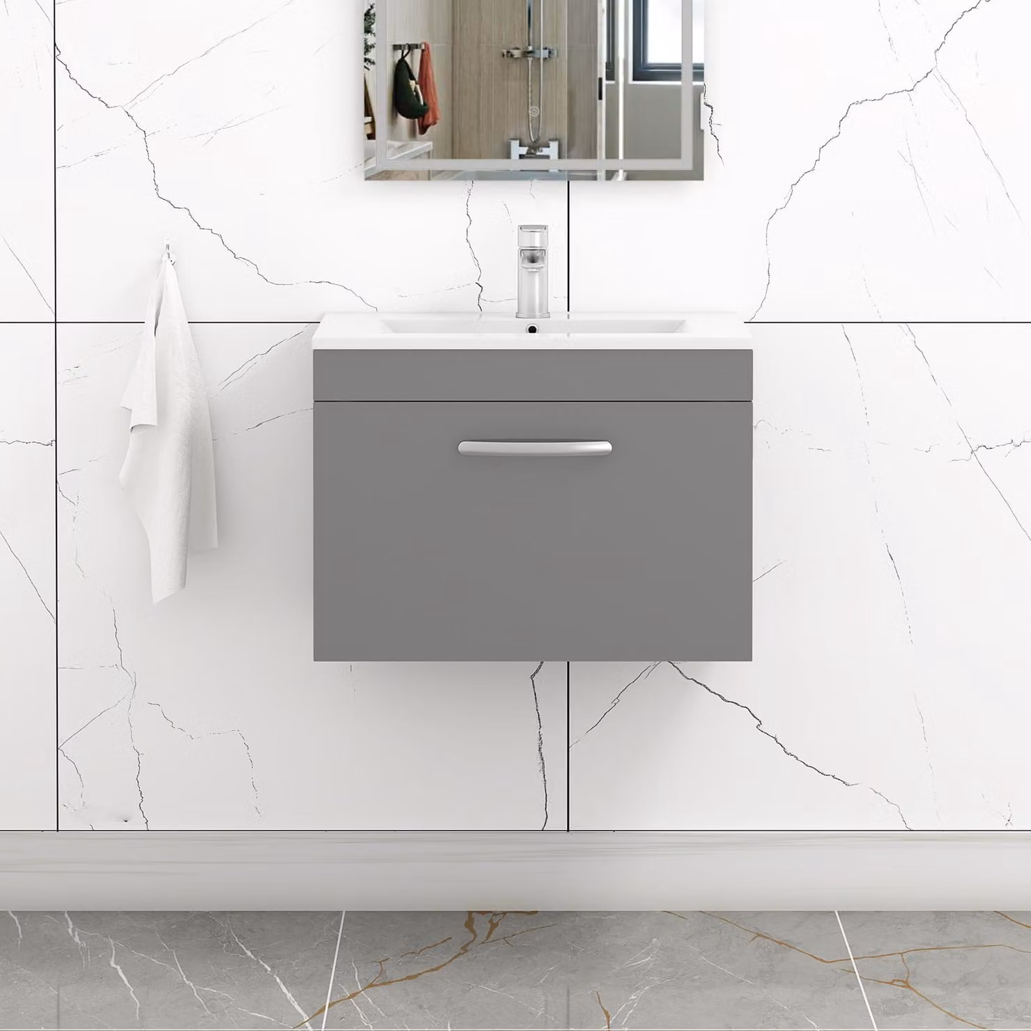 Royal Bathrooms Turin Wall Hung Vanity Unit with Minimalist Basin in Indigo Grey Gloss
