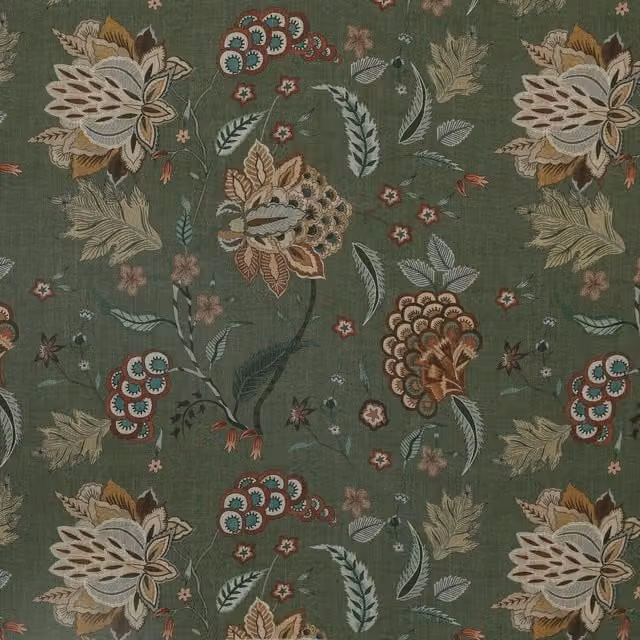 Linda Barker Home Chennai Printed Blackout Fabric in Emerald Green