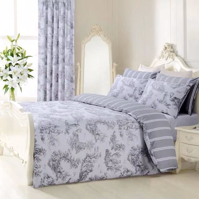 Velosso Toille Duvet Cover and Pillowcase Set in Grey, Cotton Blend, Double, W: 140 cm, H: 200 cm