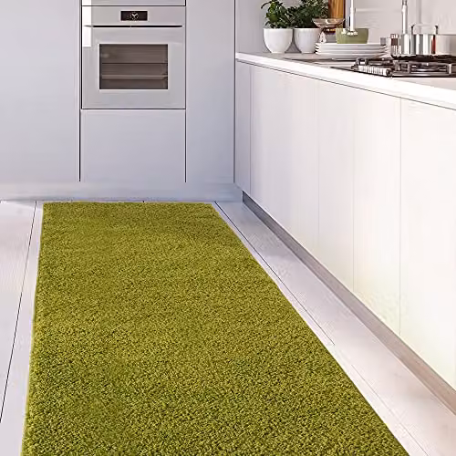 THE RUGS Green Plain Shaggy High Pile Rug, W/D: 80 x 300 cm – 3