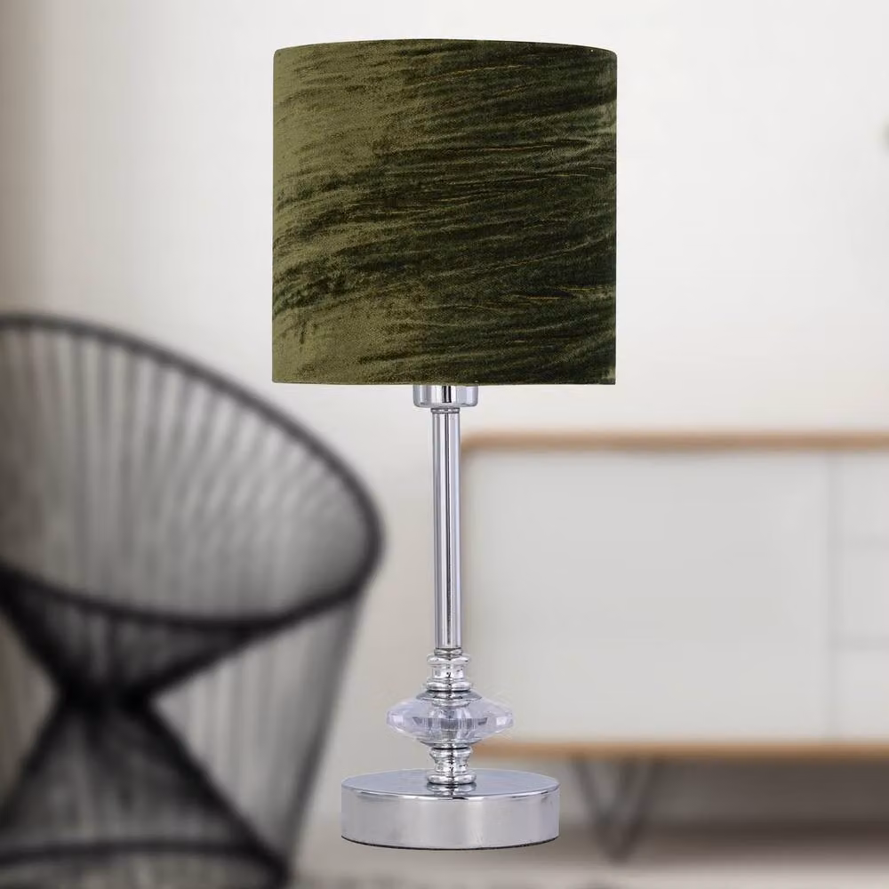First Choice Lighting Set of 2 Chrome Jewelled Table Lamps with Green Crushed Velvet Shades – 3