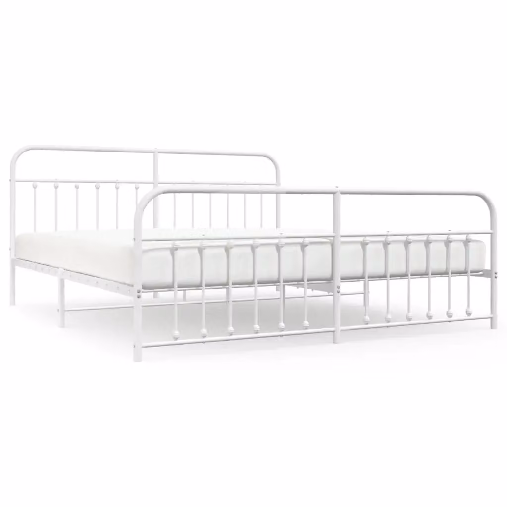 Berkfield Home Metal Bed Frame with Headboard and Footboard in White, 200 x 200 cm – 2