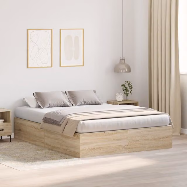 Berkfield Home Sonoma Oak Storage Bed Frame in Brown W/D/H: 150 x 200 cm – 1