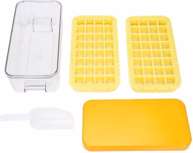 FLAVORA 64 Grid Ice Cube Tray with Lid in Orange and Yellow