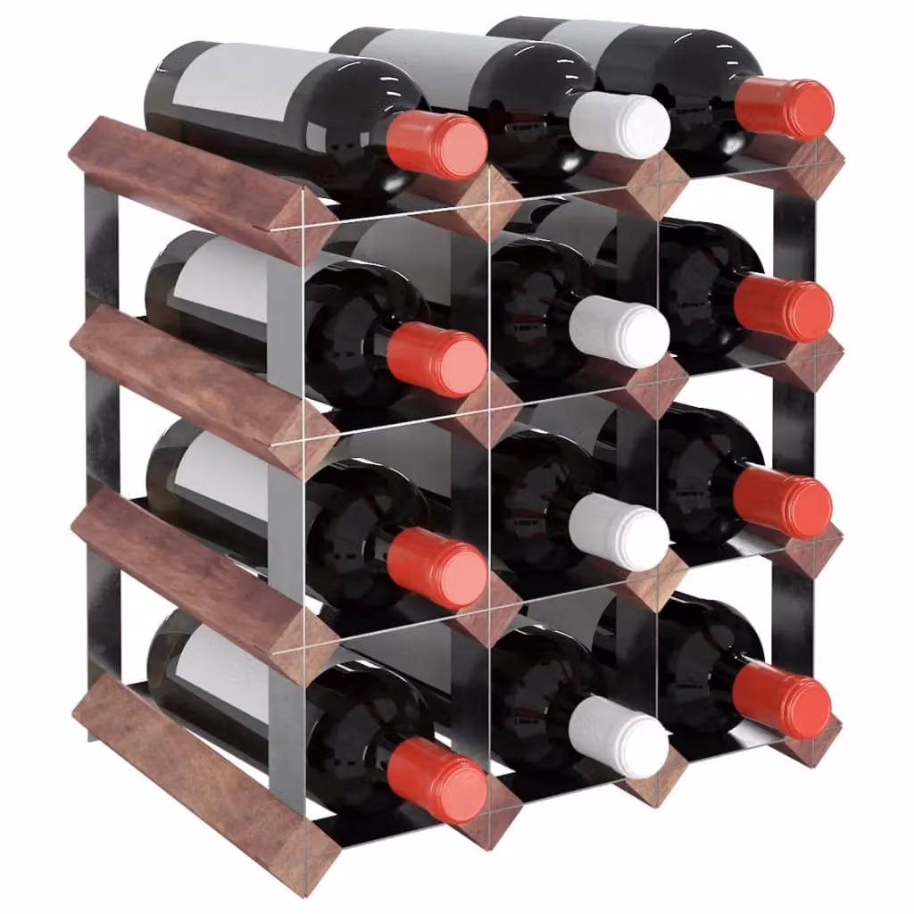 Berkfield Home Rustic Brown Solid Pine and Metal Wall Mounted Wine Rack for 12 Bottles – 3