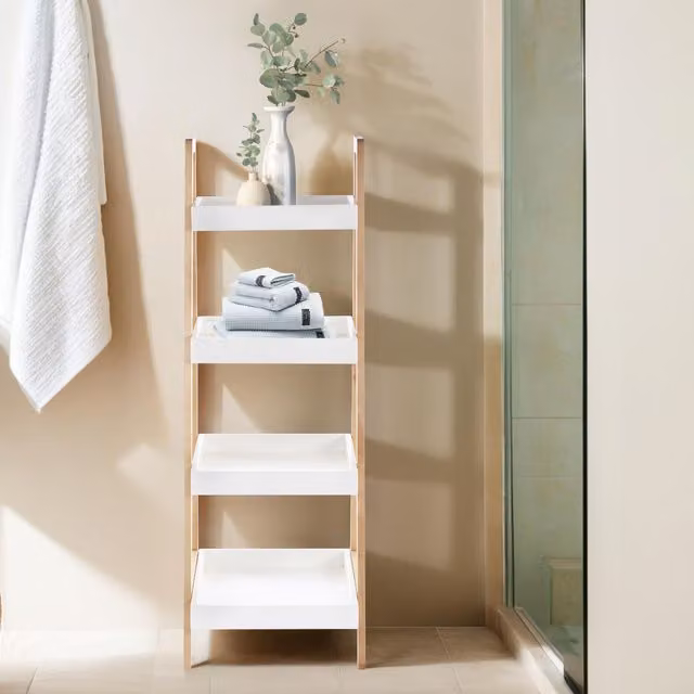Orsina Contemporary Four Tier Birch Wood Bathroom Shelf Unit, White