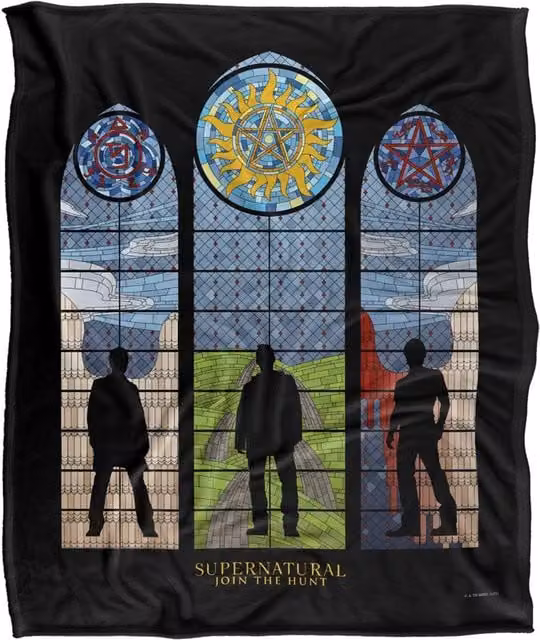 Warner Brothers Supernatural Stained Glass Silky Touch Super Soft Throw Blanket, White and Multicolour, W x D: 152.4 x 127.0 cm