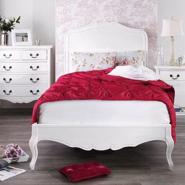 Statement Furniture Juliette French Style 3ft Single Bed with White Solid Wood Headboard, W/D/H: 190 x 90 x 114 cm – 1