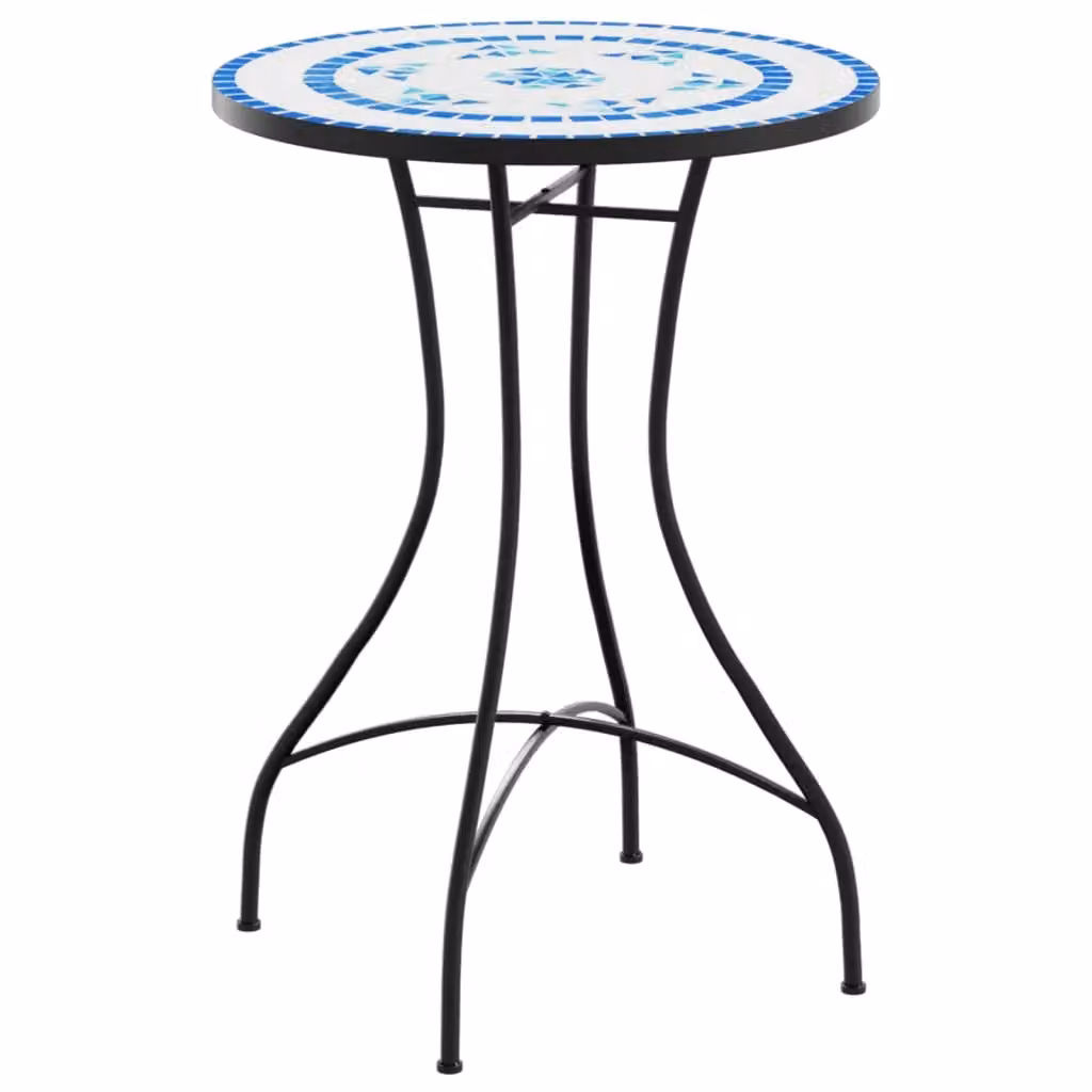 Berkfield Home Mosaic Bistro Table in Blue and White Ceramic and Metal, W/D/H: 70 x 50 x 50 cm – 2