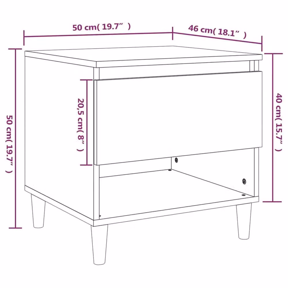 Berkfield Home Set of 2 Grey Sonoma Bedside Tables, W/D/H: 50 x 46 x 50 cm – 4