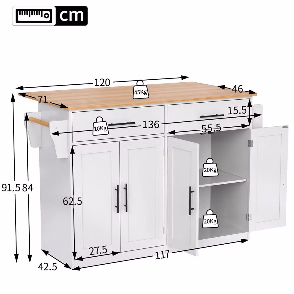 Rolipo Dropleaf Kitchen Island on Wheels Foldable Serving Cart, White – 3