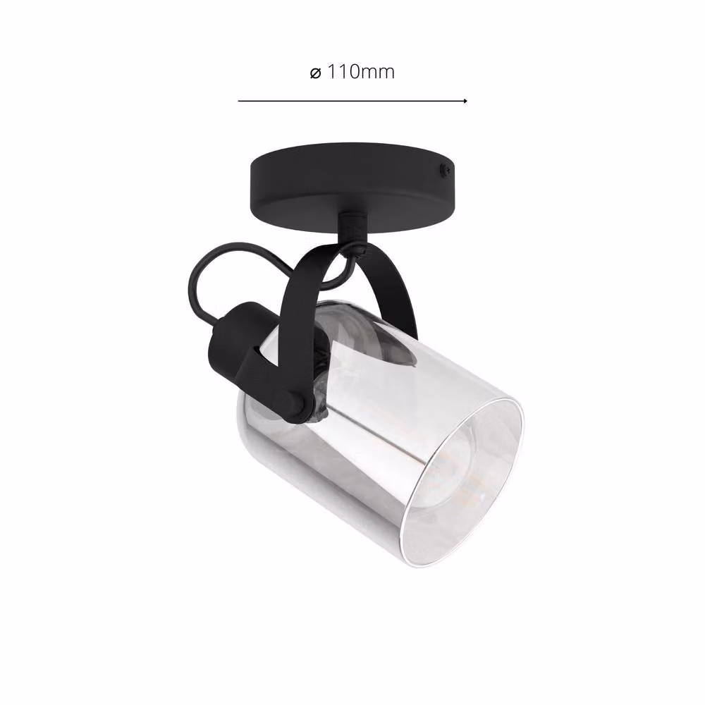 Eglo Berregas Black Metal and Smoke Glass Adjustable 1 Light Spot Light, Diameter: 11 cm – 2