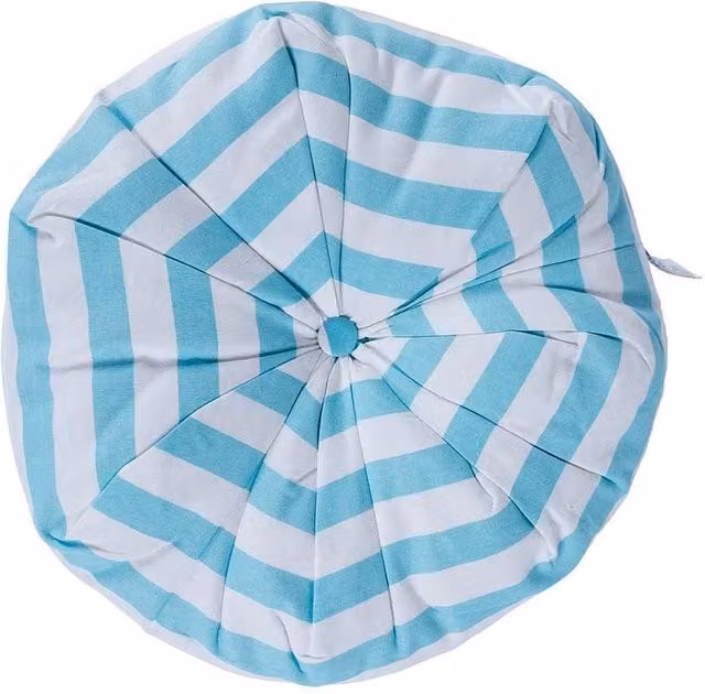 Homescapes Blue and White Stripe Round Pleated Floor Cushion, W/D/H: 40 x 40 x 15 cm