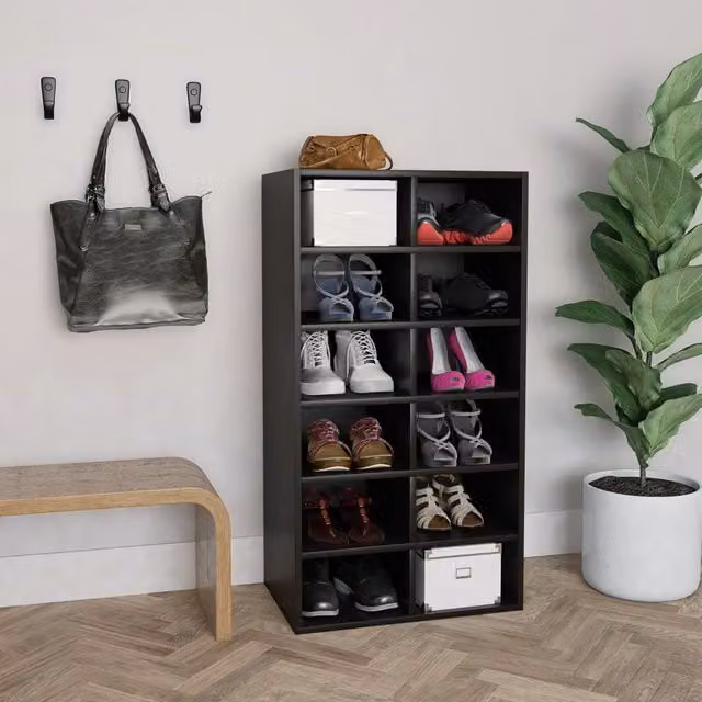 Berkfield Home Black MDF Shoe Rack, W: 54 cm, D: 34 cm, H: 100.5 cm