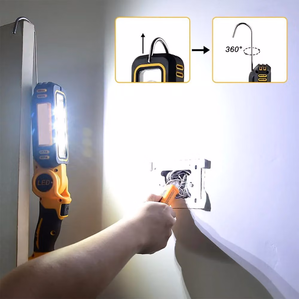 Hinsinc 140 Degree Rotating Handheld LED Work Light, Cordless Yellow Torch for Dewalt 18V 20V Batteries – 6