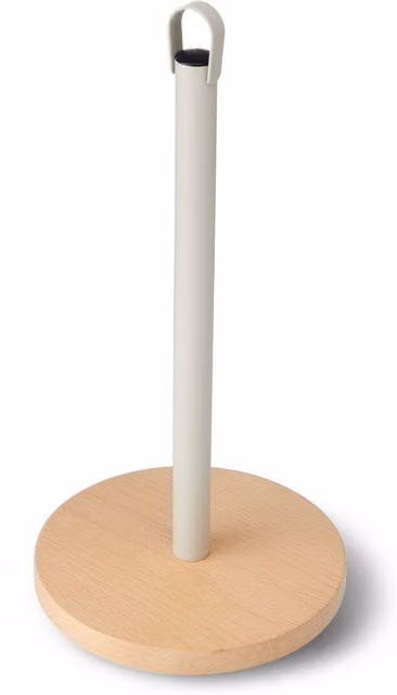 KitchenCraft Idilica Freestanding Metal Kitchen Roll Holder with Weighted Beechwood Base, Grey