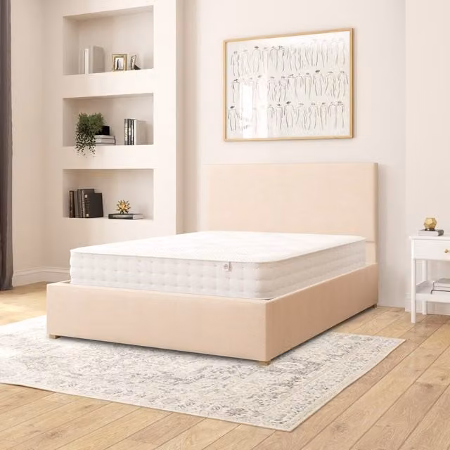 Aspire Garland Linen Fabric Ottoman Storage Bed in Beige, W/D/H: 140 x 200 cm