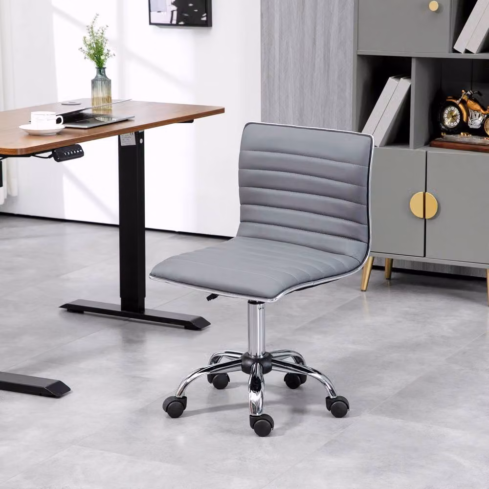 STILVORA Grey Faux Leather Modern Swivel Office Chair with Castors, W/D/H: 43 x 46 x 55 cm (Seat Height: 43 cm, Total Height: 120 cm) – 2