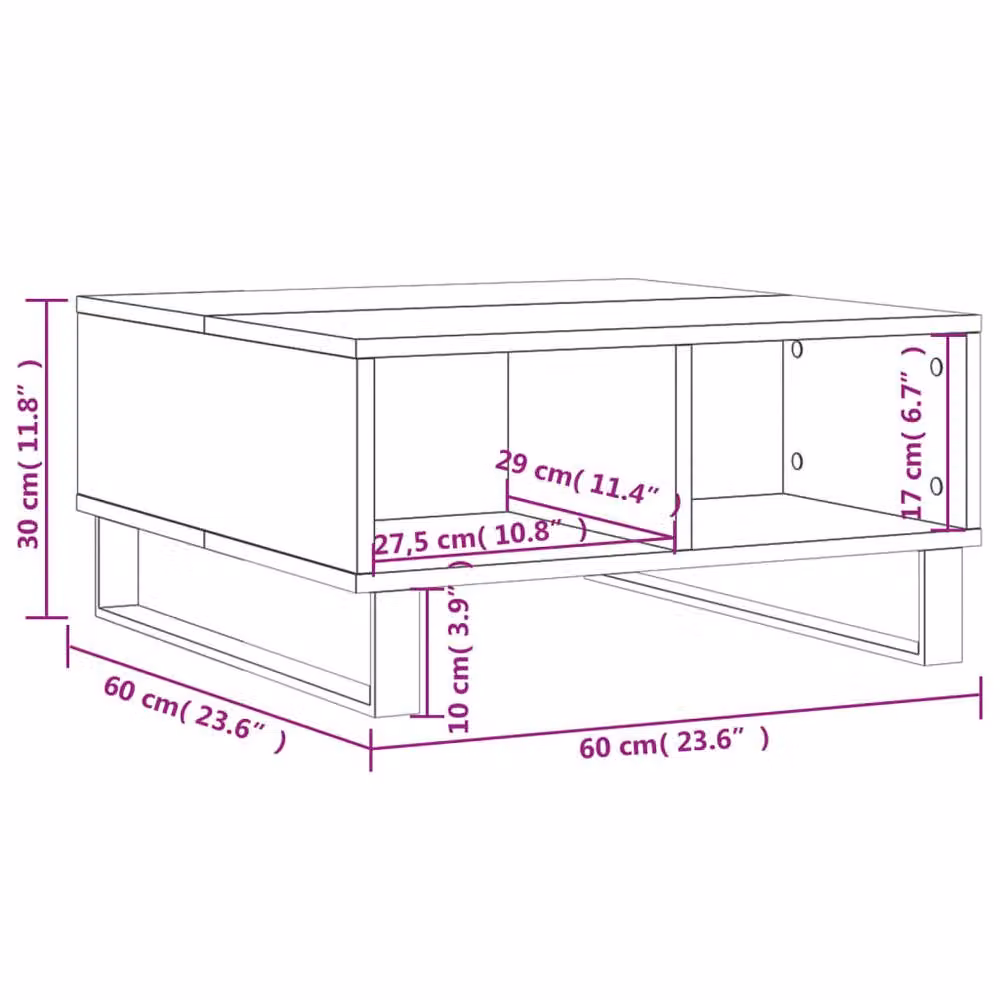 Berkfield Home Decorative Coffee Table in Grey Sonoma, W/D/H: 60 x 60 x 30 cm – 4