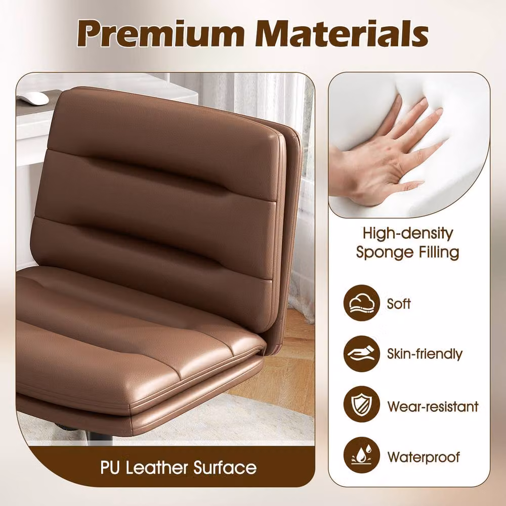 Gymax Height Adjustable Mid-Back Cross Legged Makeup Vanity Chair in Brown – 5