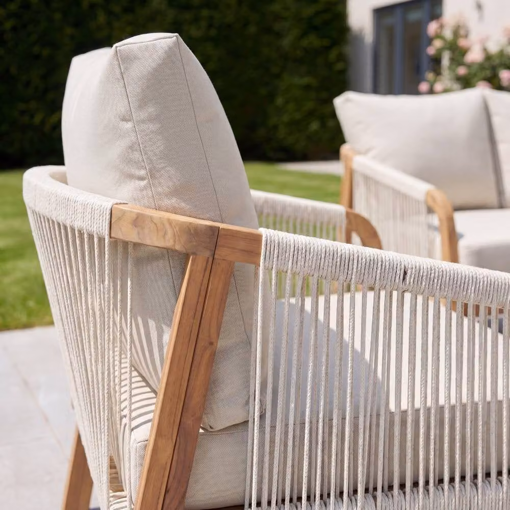 Artemis Home Andria 4-Seat Rope Garden Lounge Set in Beige with Acacia Wood Frame and UV-Resistant Polyester Cushions – 2